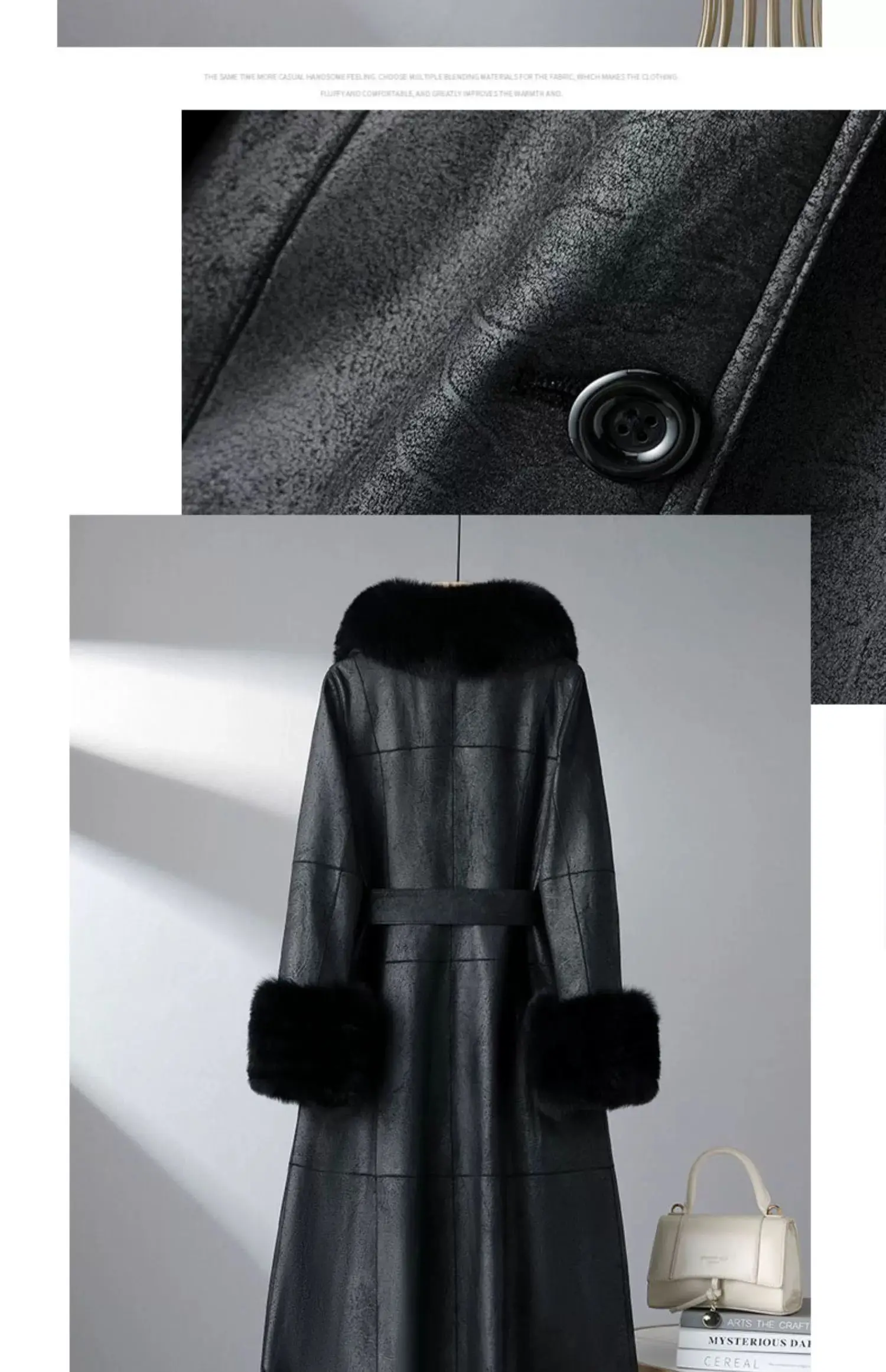2023 New Rabbit Fur One Piece Coat for Women Mid length Fox Fur Collar Lace up Slim Fit Haining Fur Coat for Women