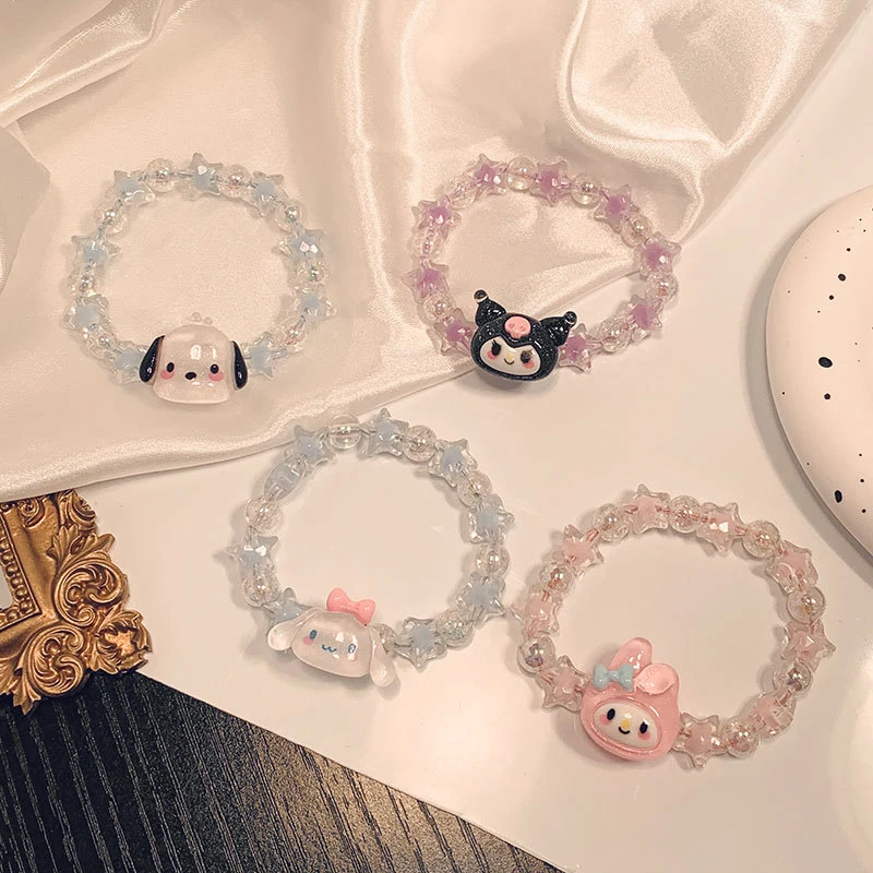 Cute Anime Sanrio Kuromi Cartoon Crystal Couple Bracelet Birthday Gift Jewelry Accessories Hair Ring Head Rope Girl Gift