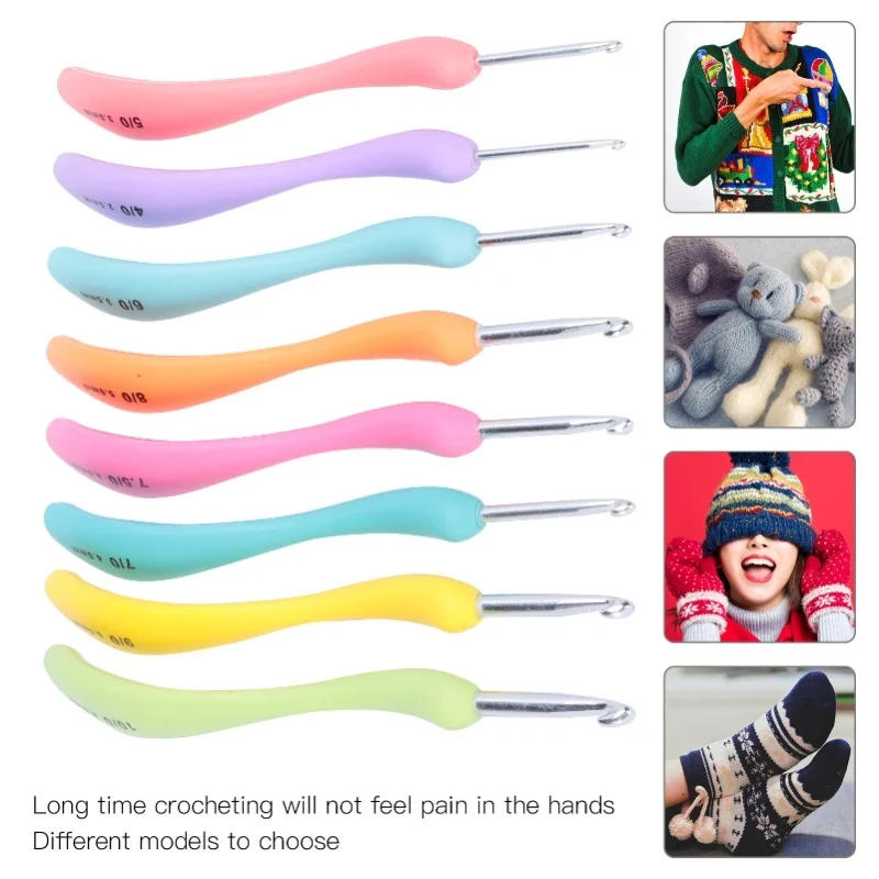 8pcs Crochet Hook Ergonomic Handle Design Knitting Tool Multicolor Aluminum Knit Hook For Arthritic Hands