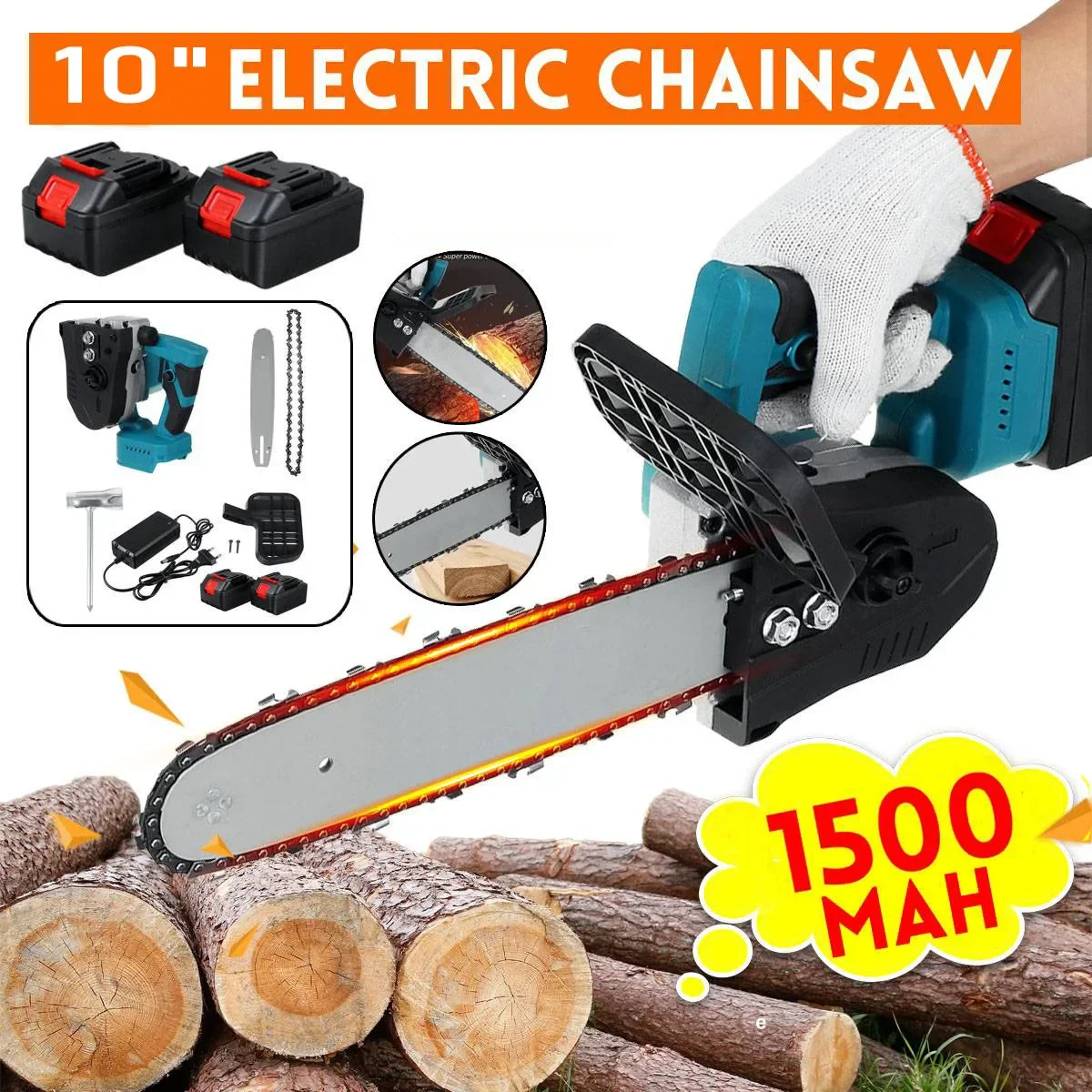 10 Inch Electric Saw Garden Tree Logging Saw Woodworking Reciprocating Saw for Rechargeable Lithium Battery Chainsaw Power Tools