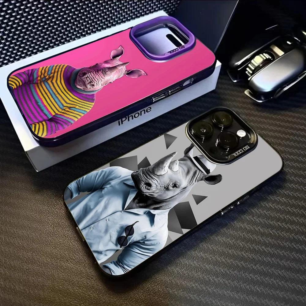 

Funny Hipster hippo Phone Case For iPhone 16 15 14 13 12 11 Pro Max Black Purple Matte Laser Metallic Aurora Funda