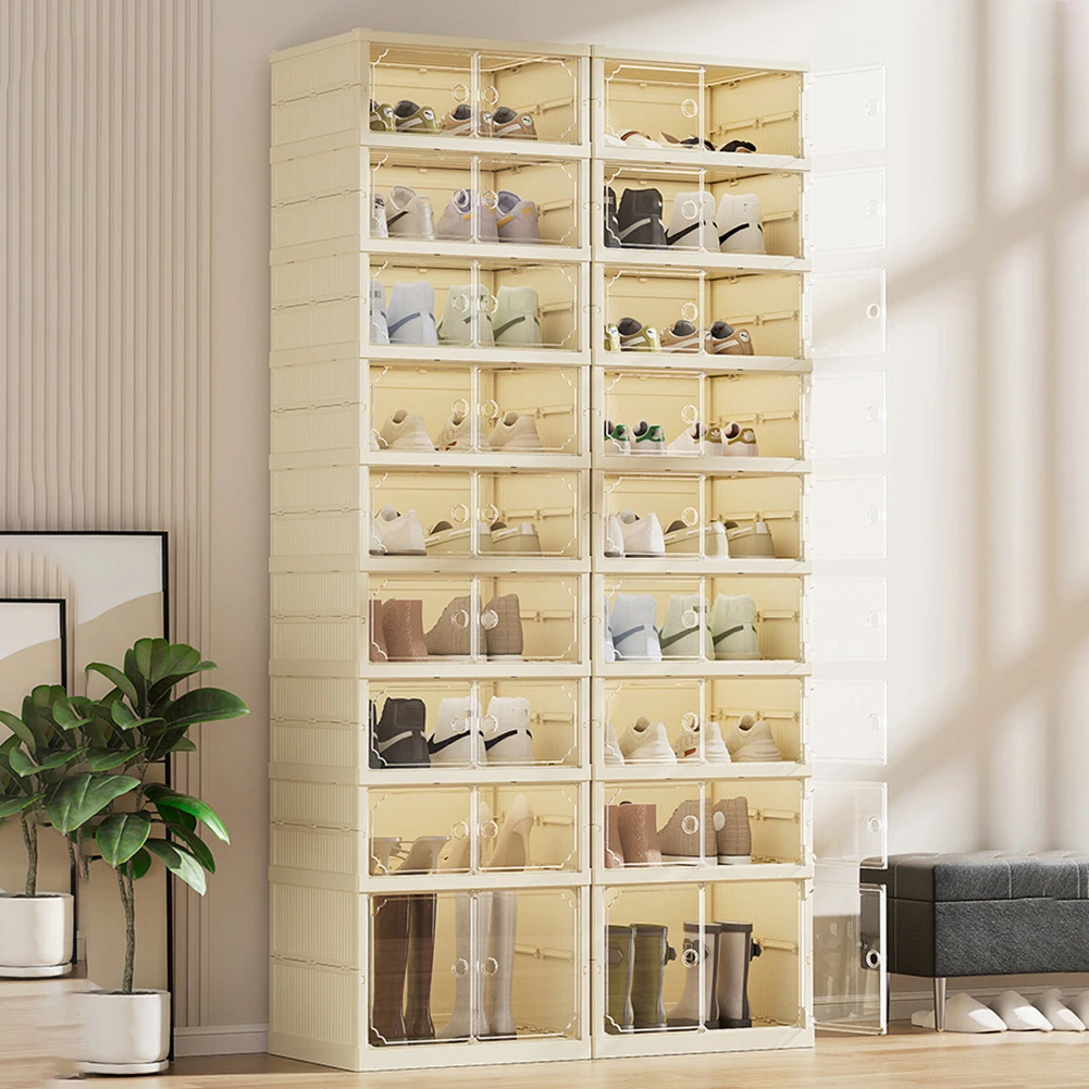 

Clear Shoe Storage Cabinet Foldable 8 Layers Stackable Shoe Rack Organizer Easy Assembly Stackable Sneaker Storage Shoe Cabinet