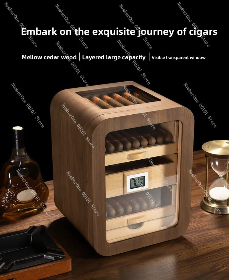 CH-24DI1 Luxury Cigar Humidor, Arc Ebony Design, Spanish Cedar Wood Liner, Constant Temperature Cigar Storage Cabinet