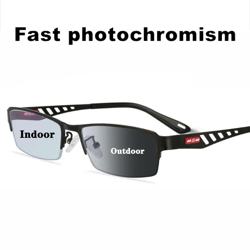 Transition Photochromic Reading Glasses UV400 Sun Metal Frame Optical Lens Change Color Presbyopic Eyeglasses Diopter to +4.0