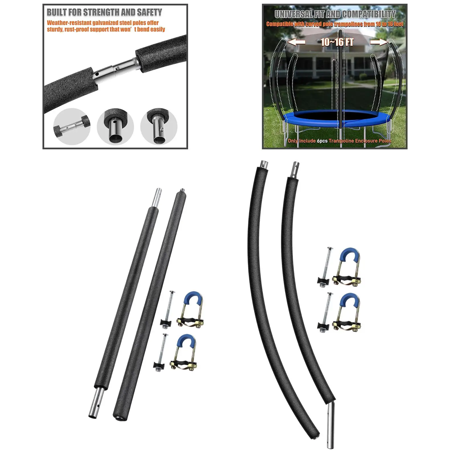 Two Section Trampoline Poles with Foam Cover, with Padding Foams Parts Direct Replaces for Kids Trampoline Outdoor Indoor Yard view 4