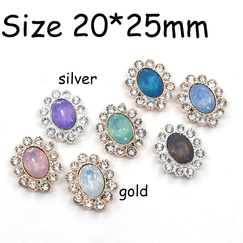 New 20x25MM 10PCS Golden and Silver Oval Rhinestone Alloy Metal Buttons DIY For Sewing Clothing Accessories