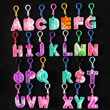 Pops 26-letter Keychain Fidget Toys Silicone Push Bubble Simple Dimple Bag Ornaments Popite Anti Stress Kids Birthday Gifts