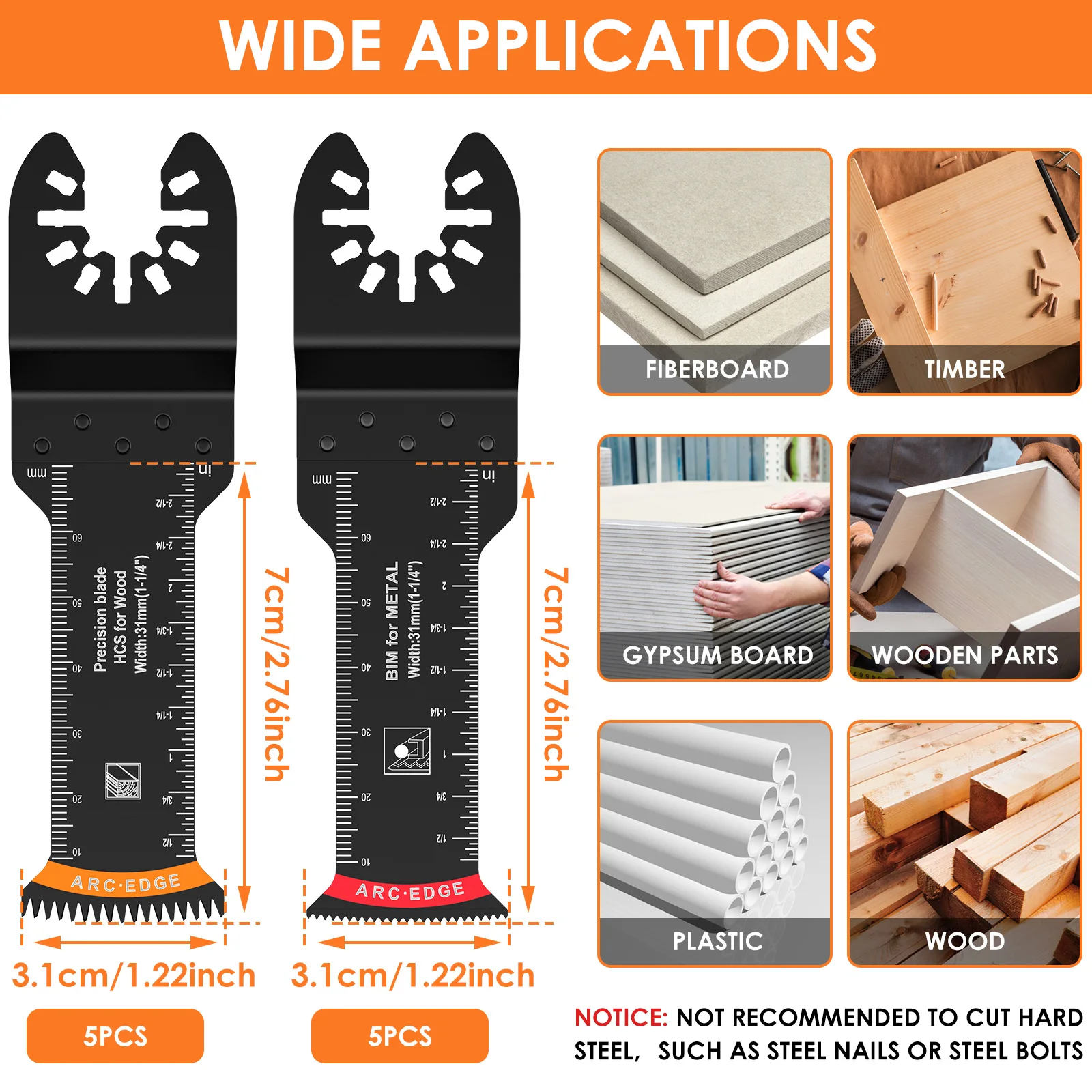 10 件 Multifunctional Saw Blade Extra-Long Reach Arc Edge Bi-Metal Multitool Blades Hcs Japanese Teeth Oscillating Saw Blades