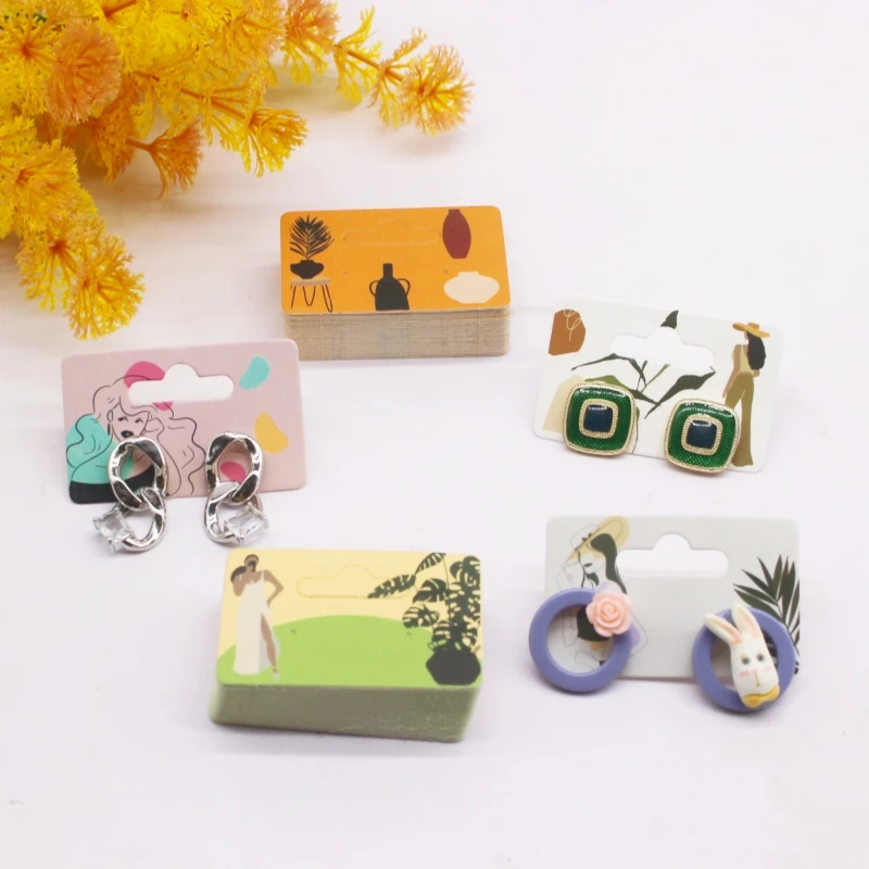 100 pcs 5.5x3.5cm new luxury brand jewelry pearl powder paper display earring cards, earring packaging label cards