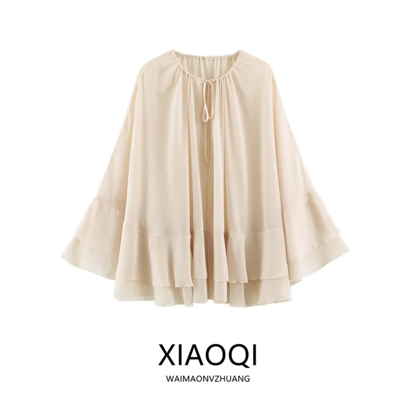 Summer 2026 Women's Design Sensation Half-Transparent Lace Trim Shoulder Shawl Outerwear Casual Style Other Material 100%