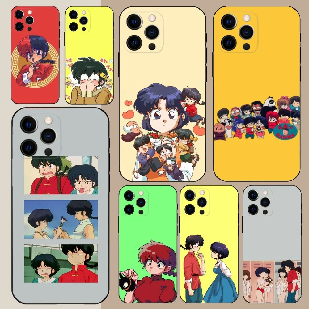 Cartoon R-RANMA 1 2   Phone Case For Apple iPhone 15,14,13,12,11,Pro,X,XS,Max,XR,Plus,Mini Soft Black Cover