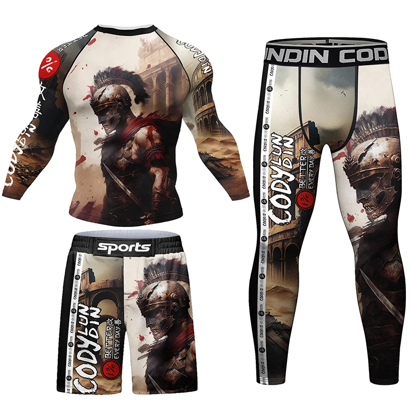 Cody Lundin Jiu Jitsu T-shirt + Spodenki MMA Zestawy Muay Thai Rash Guard Gym Tracksuit BJJ Rashguard Kickboxing SportSuit Mma Clothing