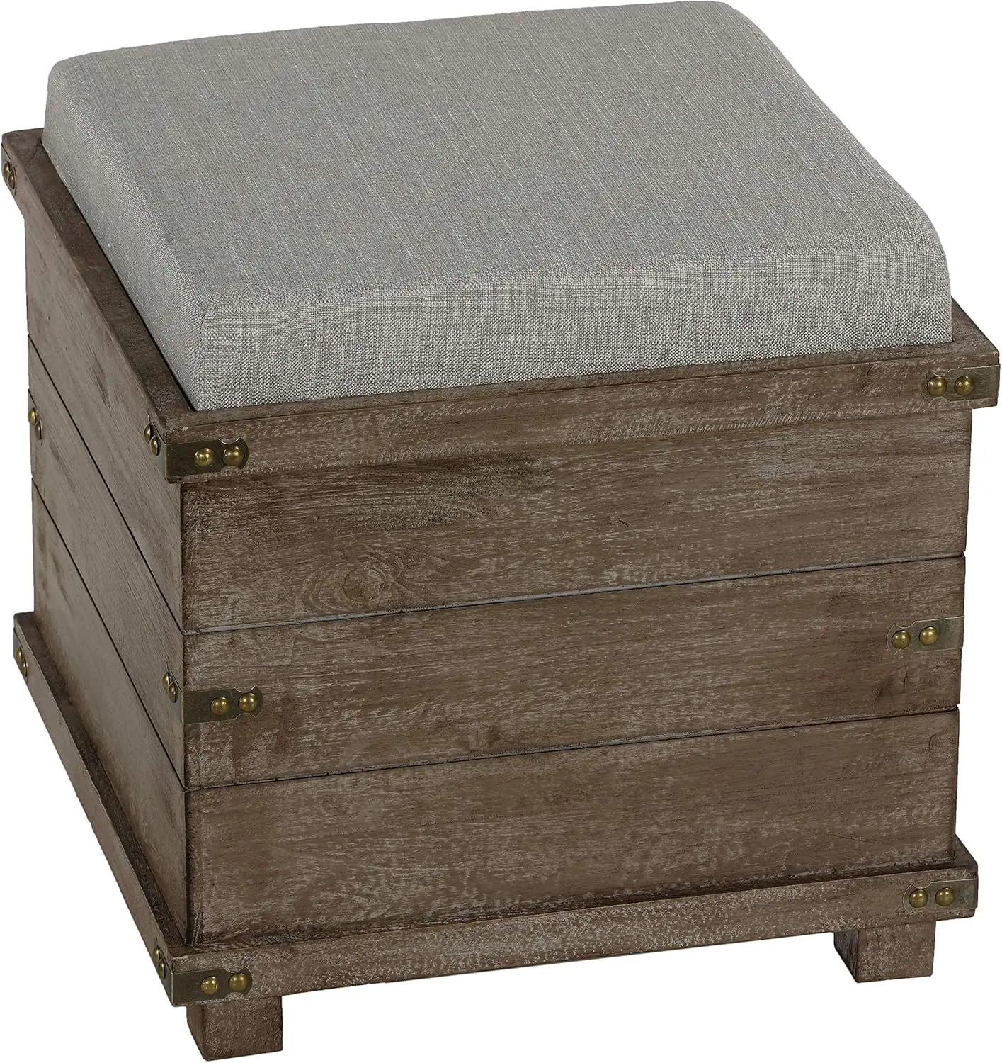 

Scusset Storage Chest Tray Ottoman In Fabric And Wood, Grey, 15.75""W X 15.75""L X 15.5""H