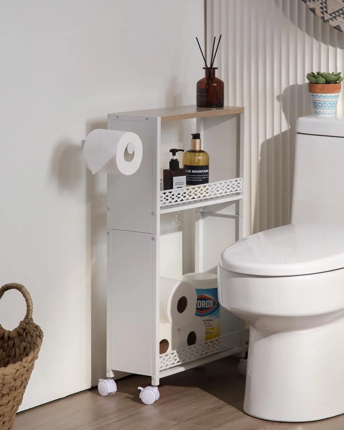 Paper Holder for Toilet Paper Storage: Small Bathroom Storage Cabinet for Slim Bathroom Tiny Apartment