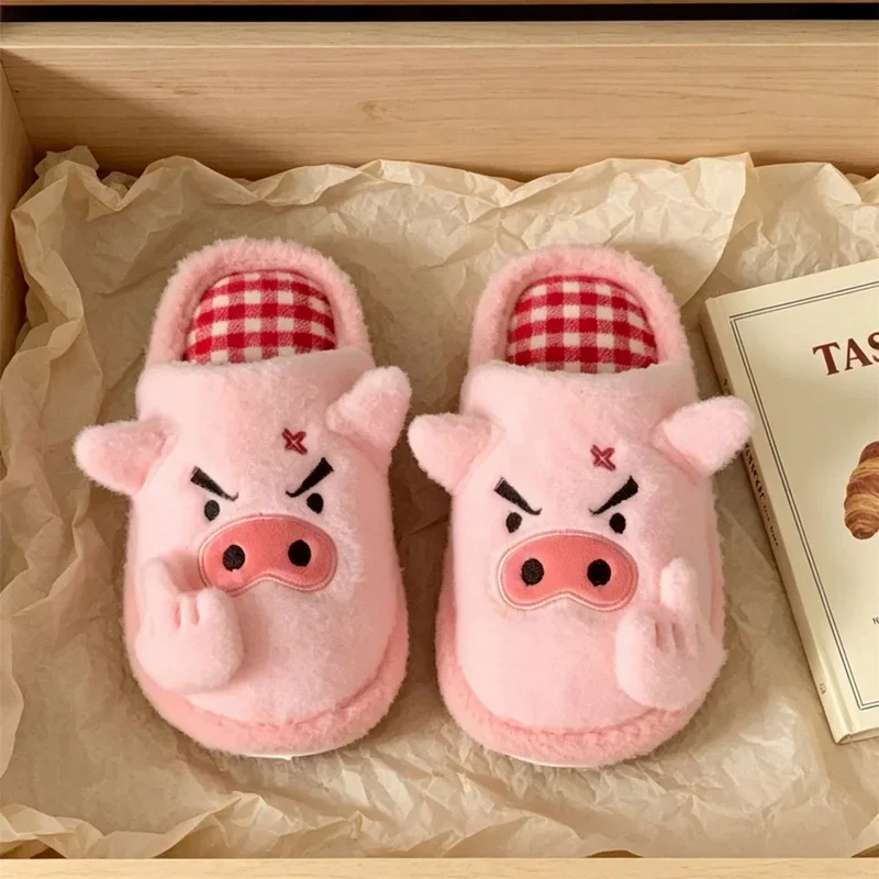 Trendy Angry Pig Slippers for Women Distinctive Fun Home Mules Shoes Woman Lightweight Furry Flip Flops Unisex Bedroom Slippers