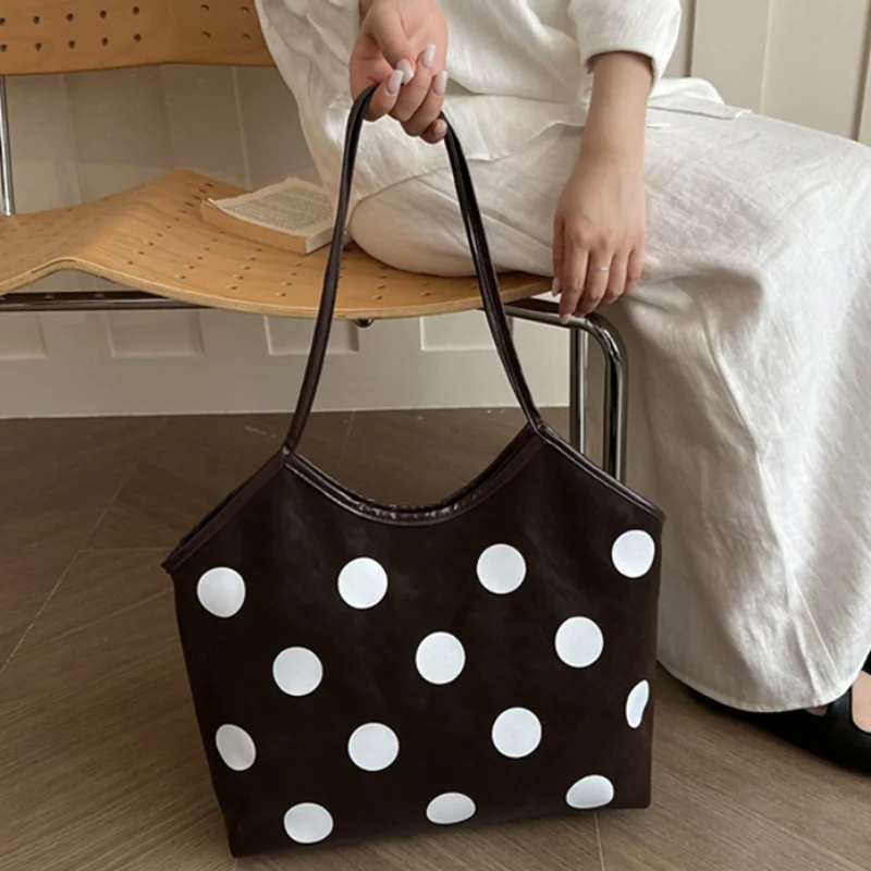 

Sweet Polka Dot Print Girly Tote Bag,Korean Fashion Simple Retro Academic Style Shoulder Bag,large Capacity Women's Commuter Bag