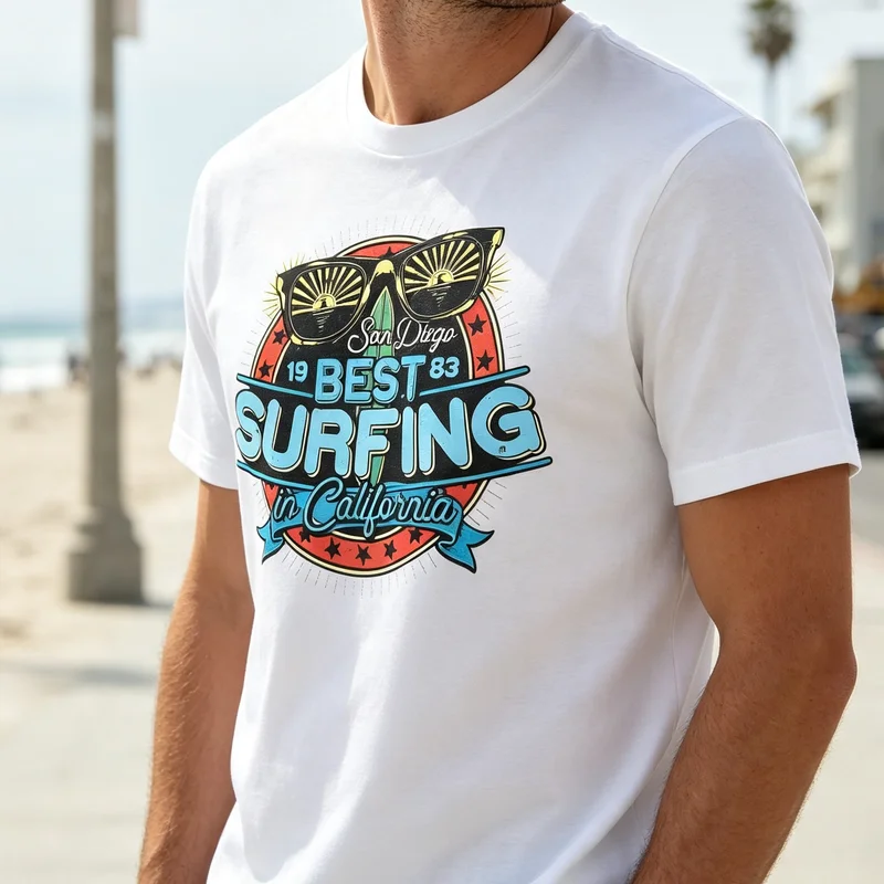Vintage Best Surfing in California Graphic Tee Retro Sunglasses Casual T Shirt  Cotton Short Sleeve Streetwear Men Women Beach