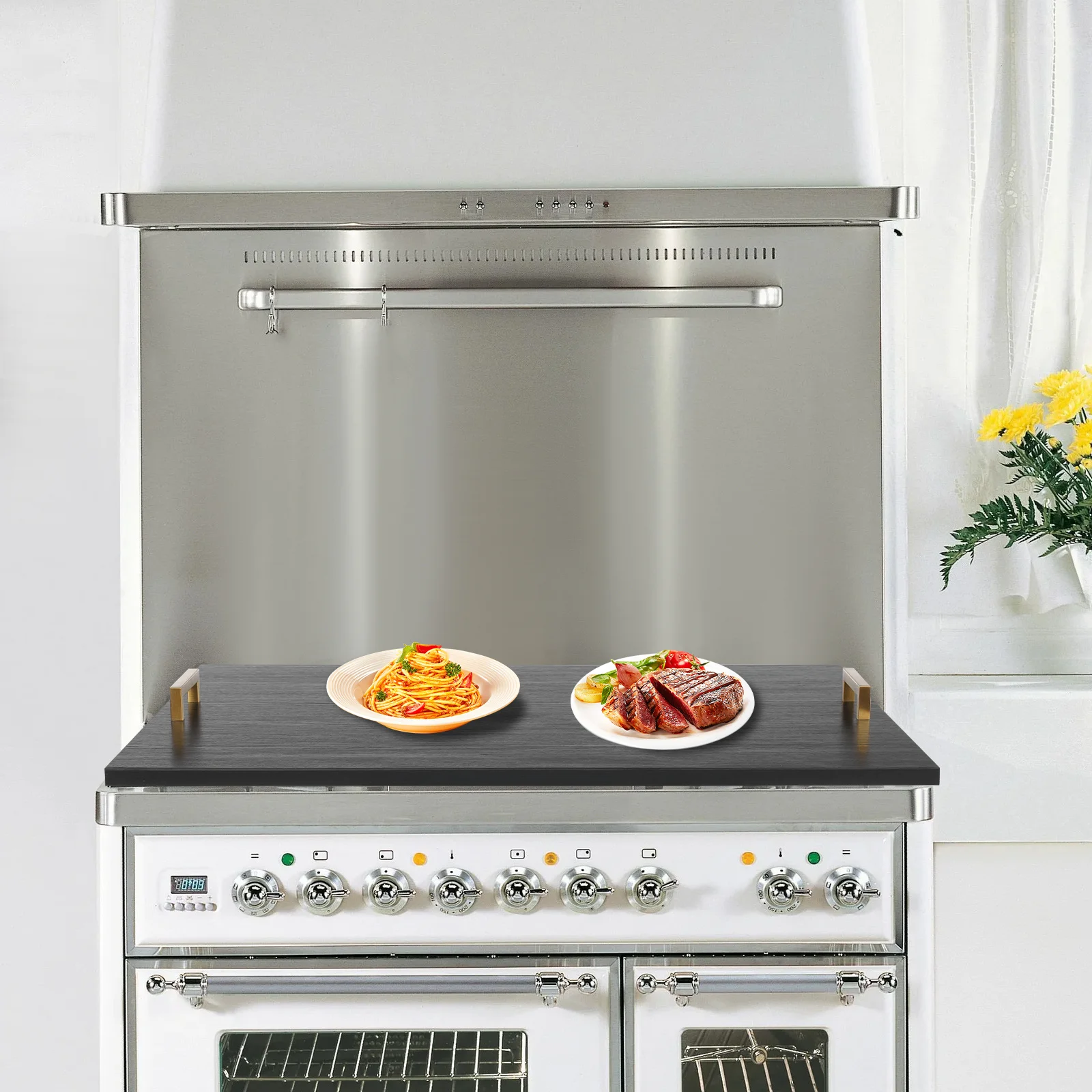 

Крышка для плиты из акации 29x21 дюймов с ручками для кухни: защита от царапин, создание дополнительного пространства на столешнице