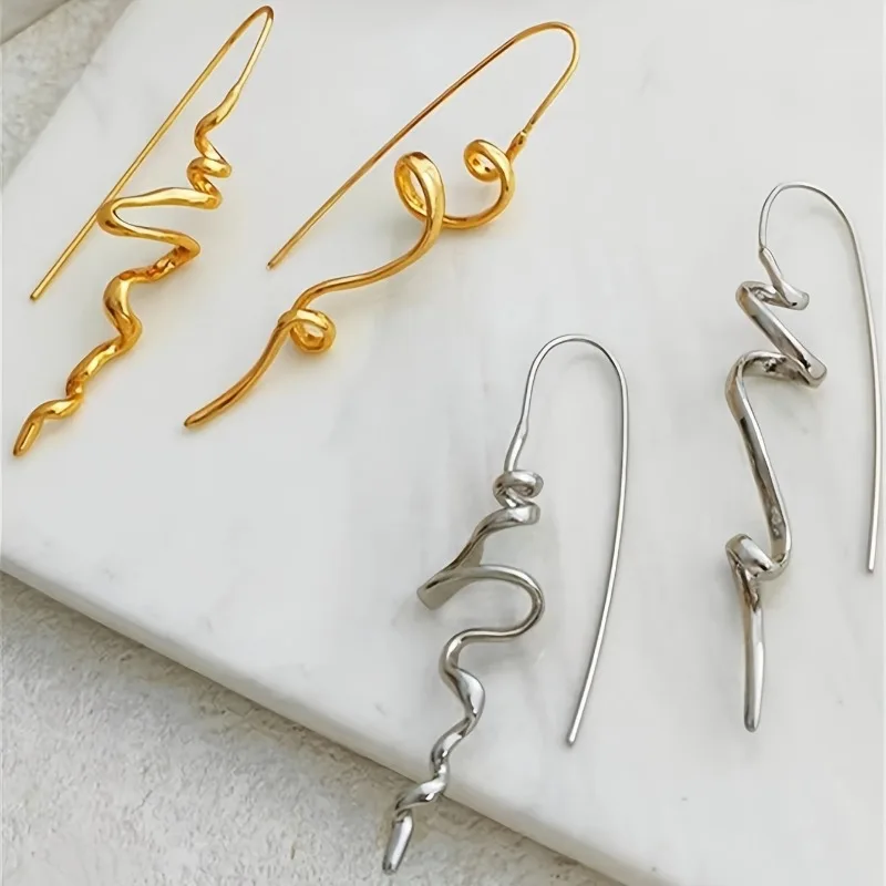 Retro Geometry Dangle Earrings for Women Gold Color Abstract Spiral Irregular Hanging Earrings Elegant Women's Jewelry Gifts