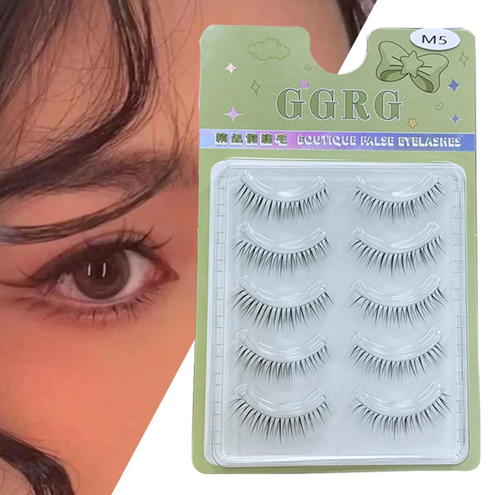 Korean Y2k False Eyelashes Reusable Natural Wispy 3D Lash Extension Comic Eye Fake Eyelashes Transparent Band Eye Makeup 5Pairs