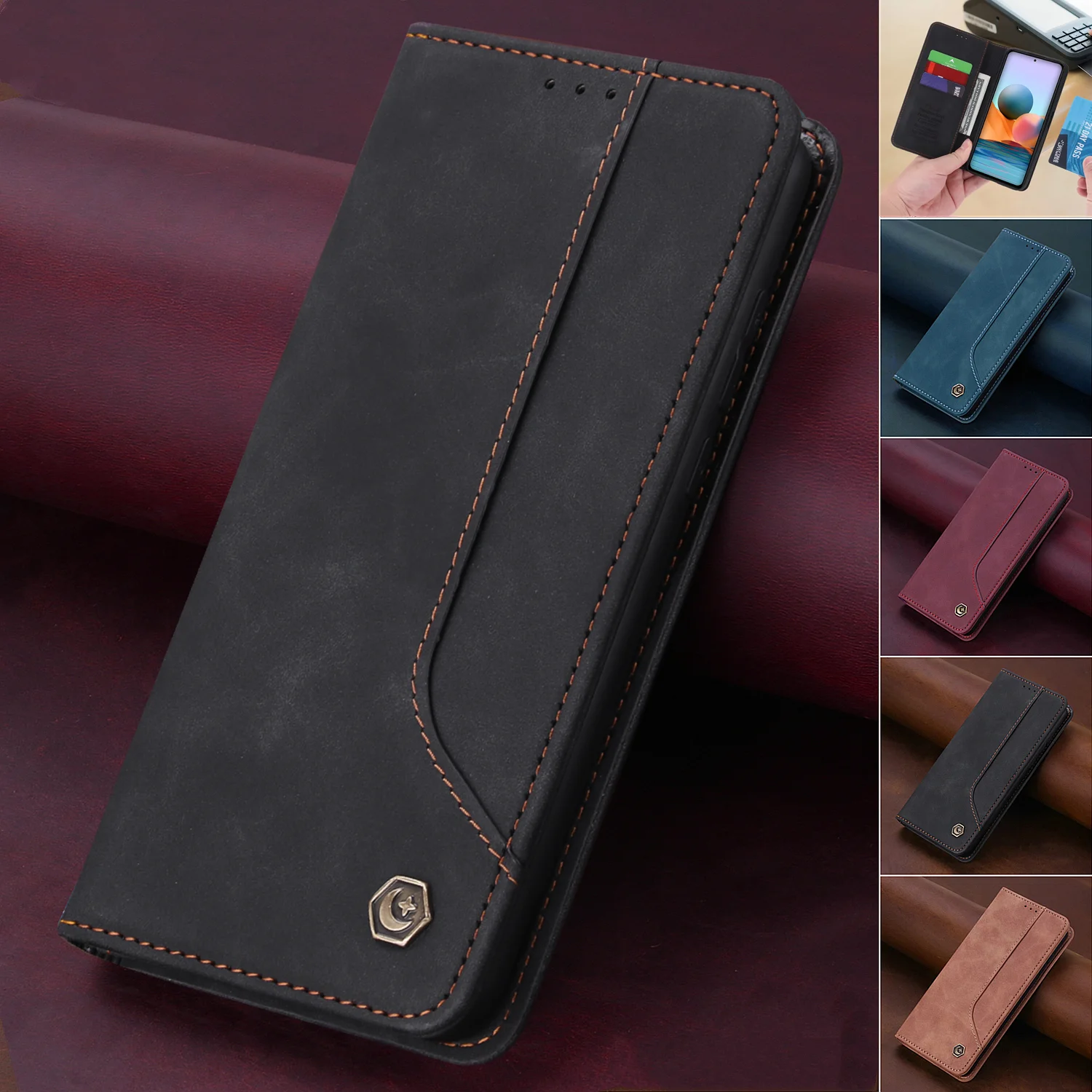 Leather Case For XiaoMi Redmi Note 12 11 11S 10S 10 Pro Flip Cover Mi 13 Lite 12T 11T Poco X5 F5 Pro C40 X4 X3 F4 F3 M5S Wallet