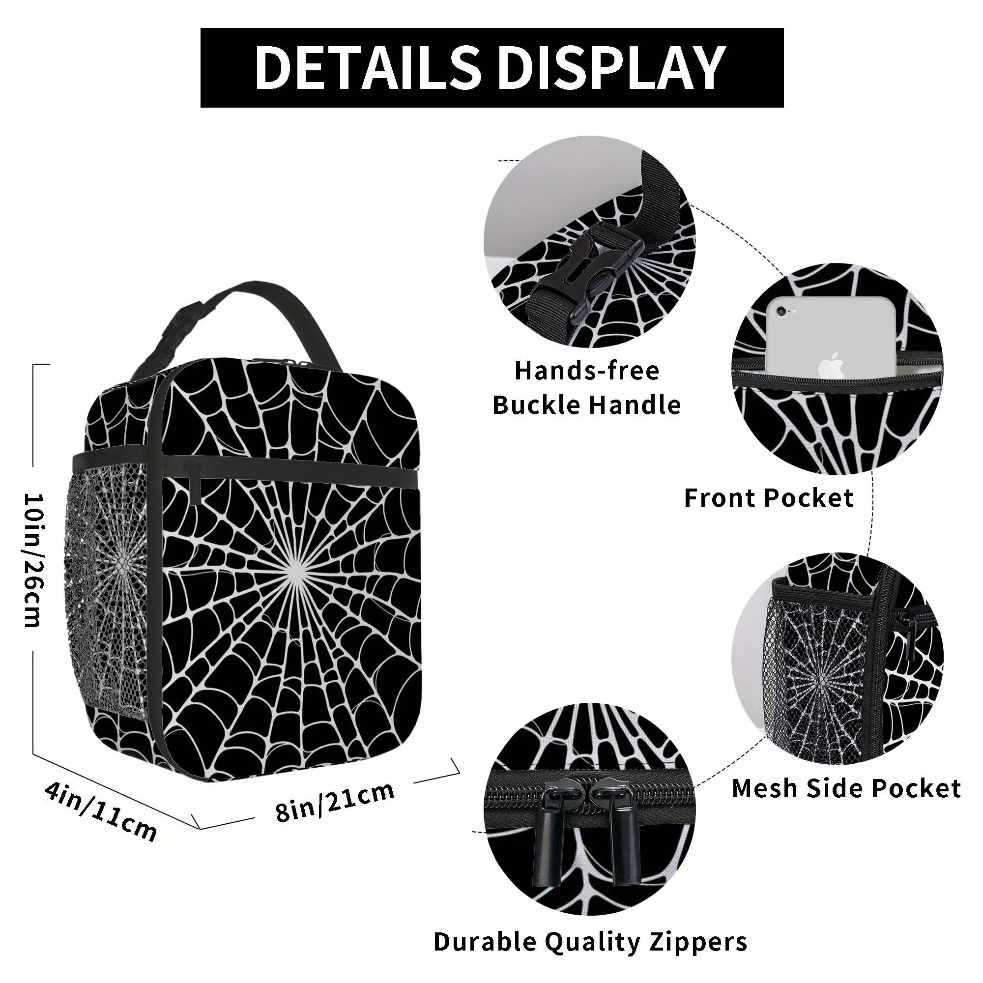 1pc with a Spider Web Design. This Printed Thermal Bag Is Insulated And Not Meant for Direct Food Contact. It Is Ideal for Home,