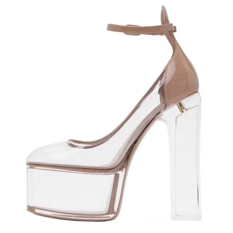 

Европейские и американские стили, сексуальные прозрачные босоножки на высоком каблуке с кристаллами на толстой подошве для женщин, махровые кроссовки с абустером и большие туфли