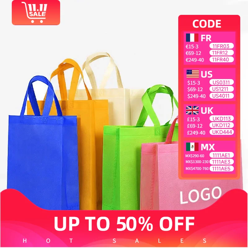 

10PCS Colorful NonWoven Reusable Tote Bags Large Eco Friendly Storage for Shopping Custom Logo (Extra Fee) Cloth Fabric Pouches