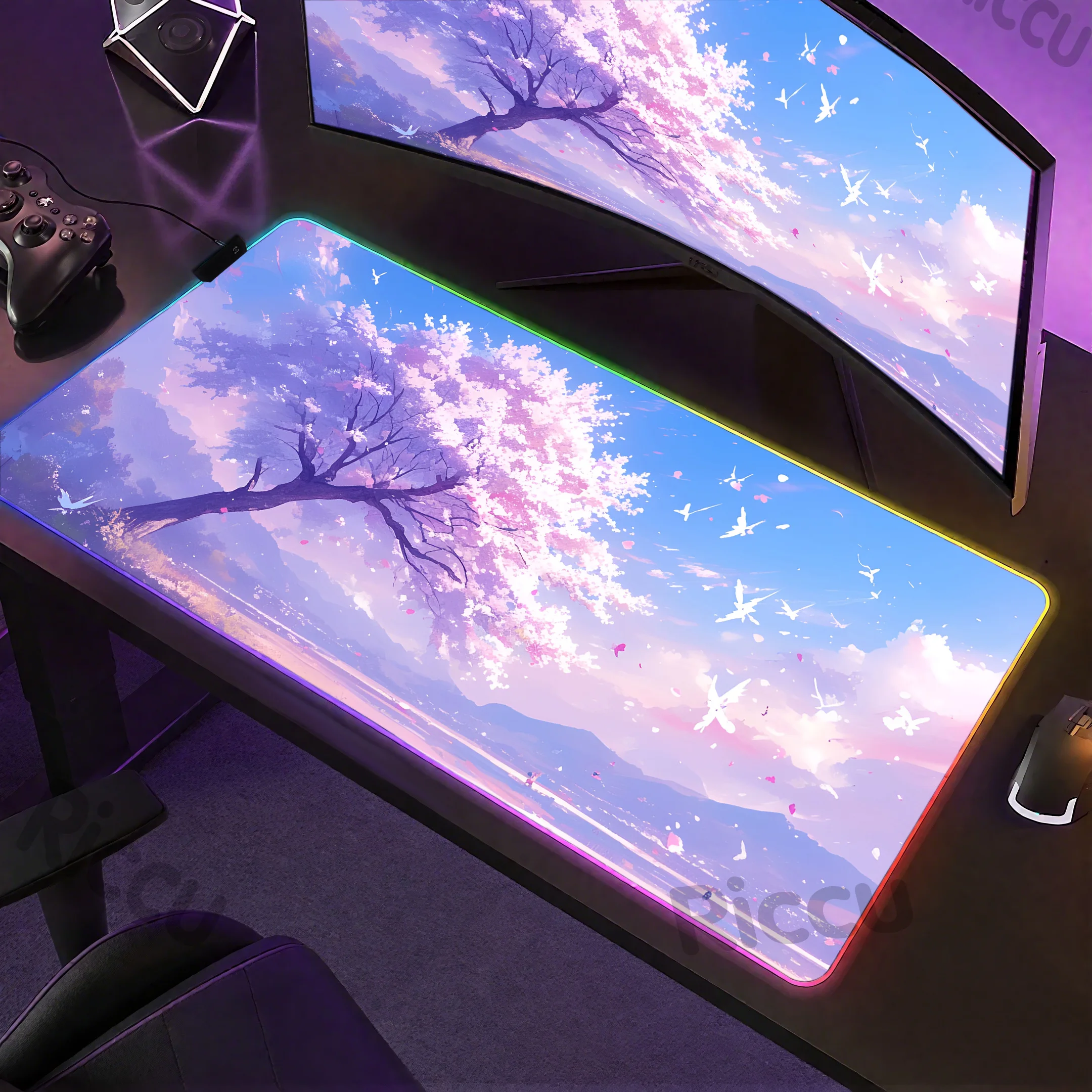 

Периферийные устройства для ПК RGB Cherry Blossoms Speed Locking Edge Большой натуральный коврик для мыши сакура Водонепроницаемый игровой светодиодный коврик для мыши Коврик для клавиатуры
