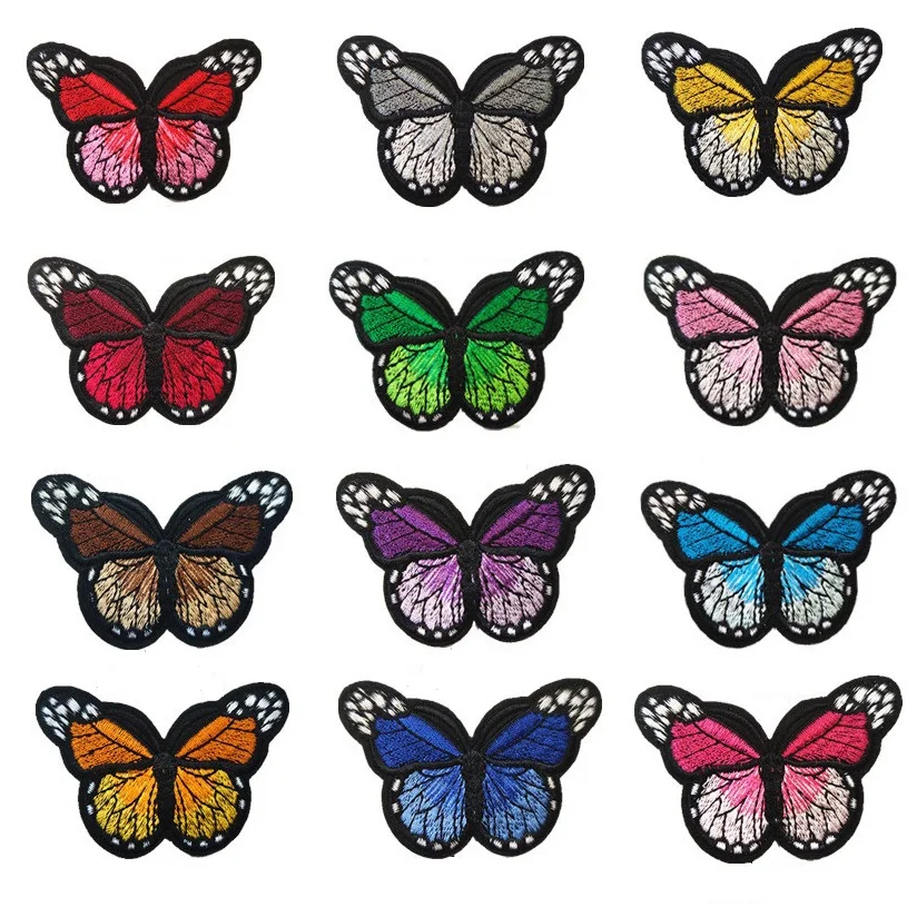 AB7-12 Pcs Butterfly Iron on Patches Embroidery Applique Patches Colorful Butterfly Patches Applique for Crafts DIY Decor