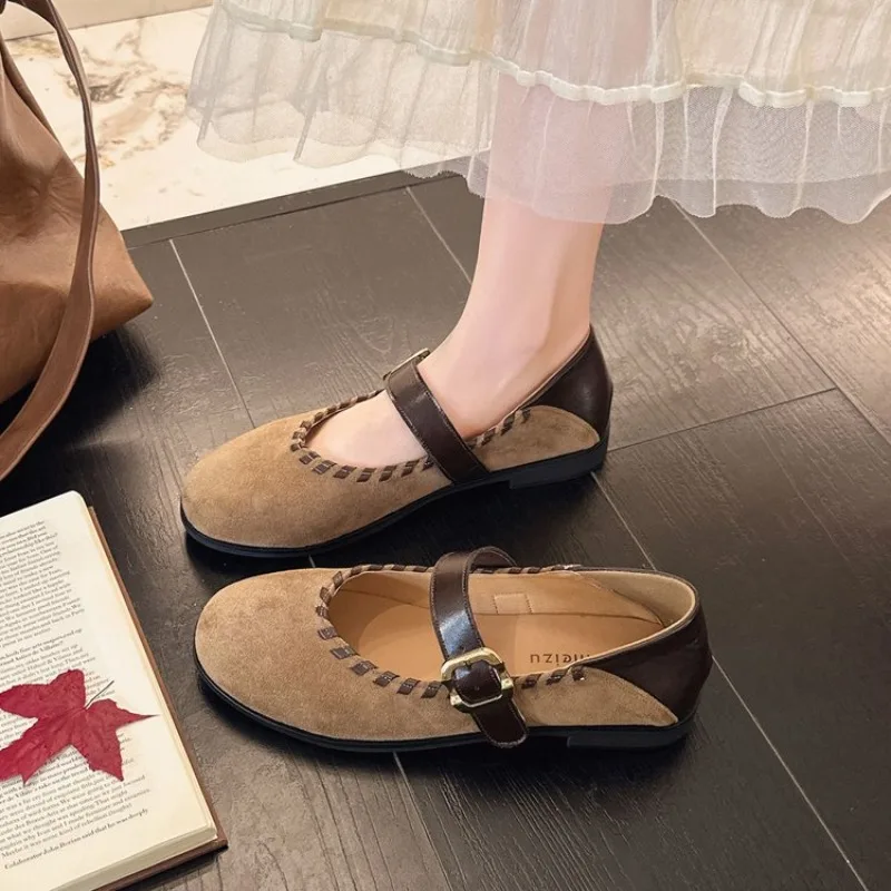 

Vintage Spliced Casual Women's Slip-On Shoes Low Heel round Toe Spring Summer Breathable Comfortable Shoes
