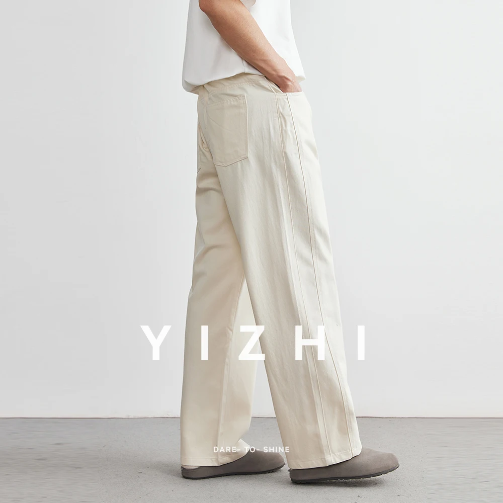 Men's American Retro Washed Casual Pants Autumn New Japanese Loose Straight Trousers Button Design Solid Color Men Casual Pant - Image 3