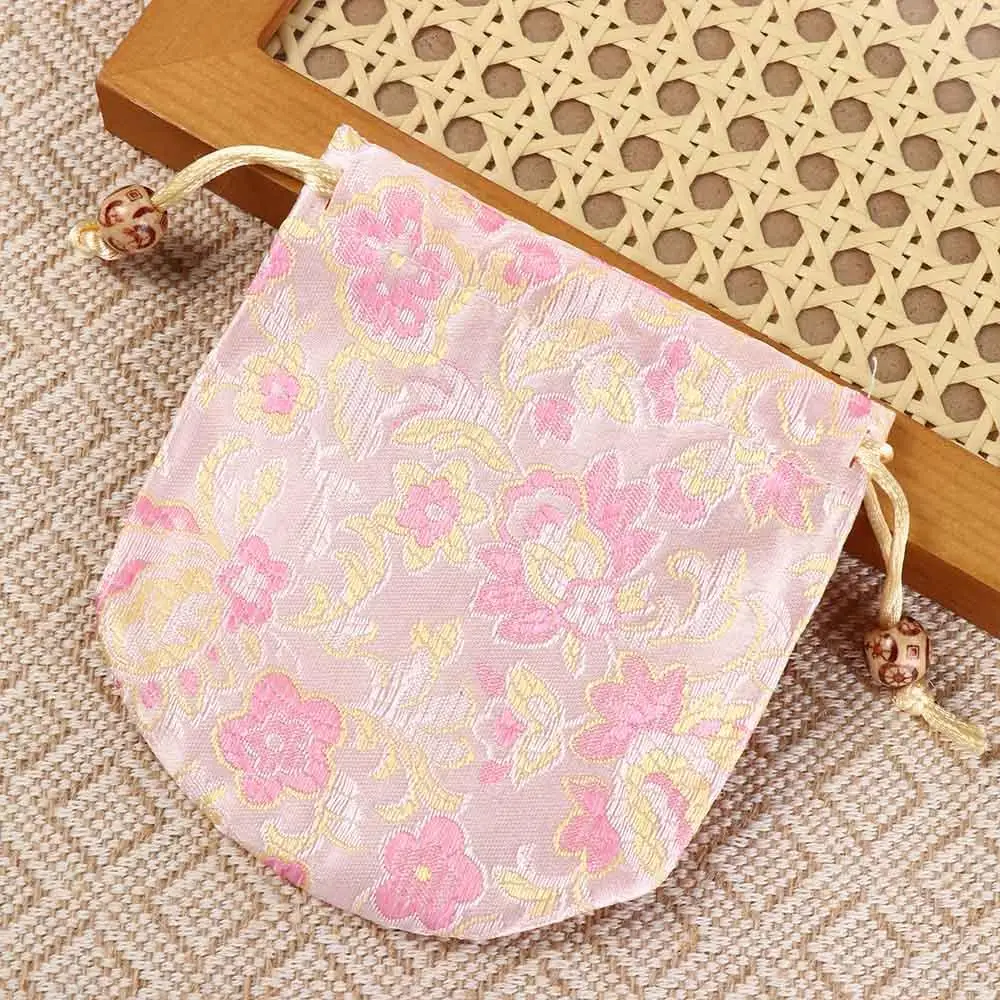 Цветочная вышивка Цветочная сумка на шнурке Китайский стиль Сумка для упаковки ювелирных изделий Маленький кошелек для монет Сумка для хранения кошелька Большая вместимость