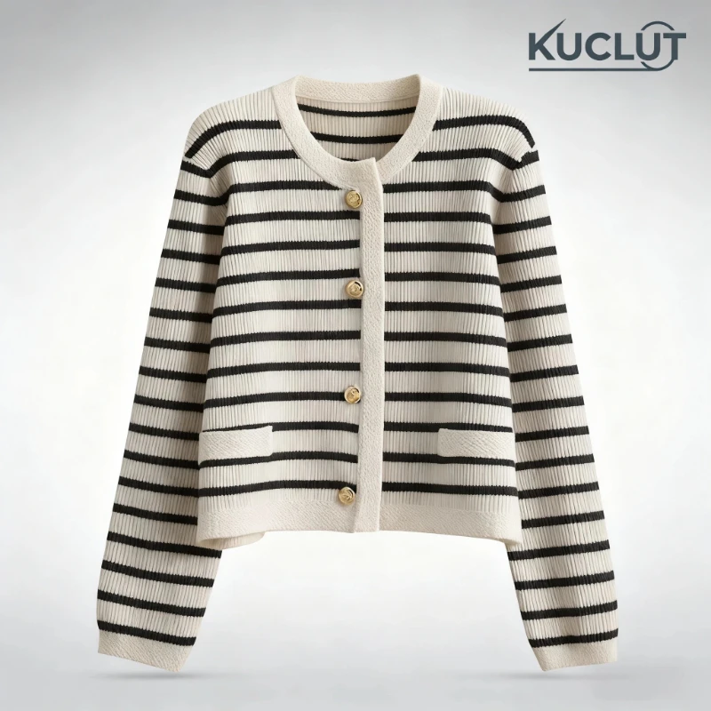2025 Korean Fashion Sweater Women Cardigans Striped Knitted Female Sweater Winter Short Cardigan Long Sleeve Cardigan Top