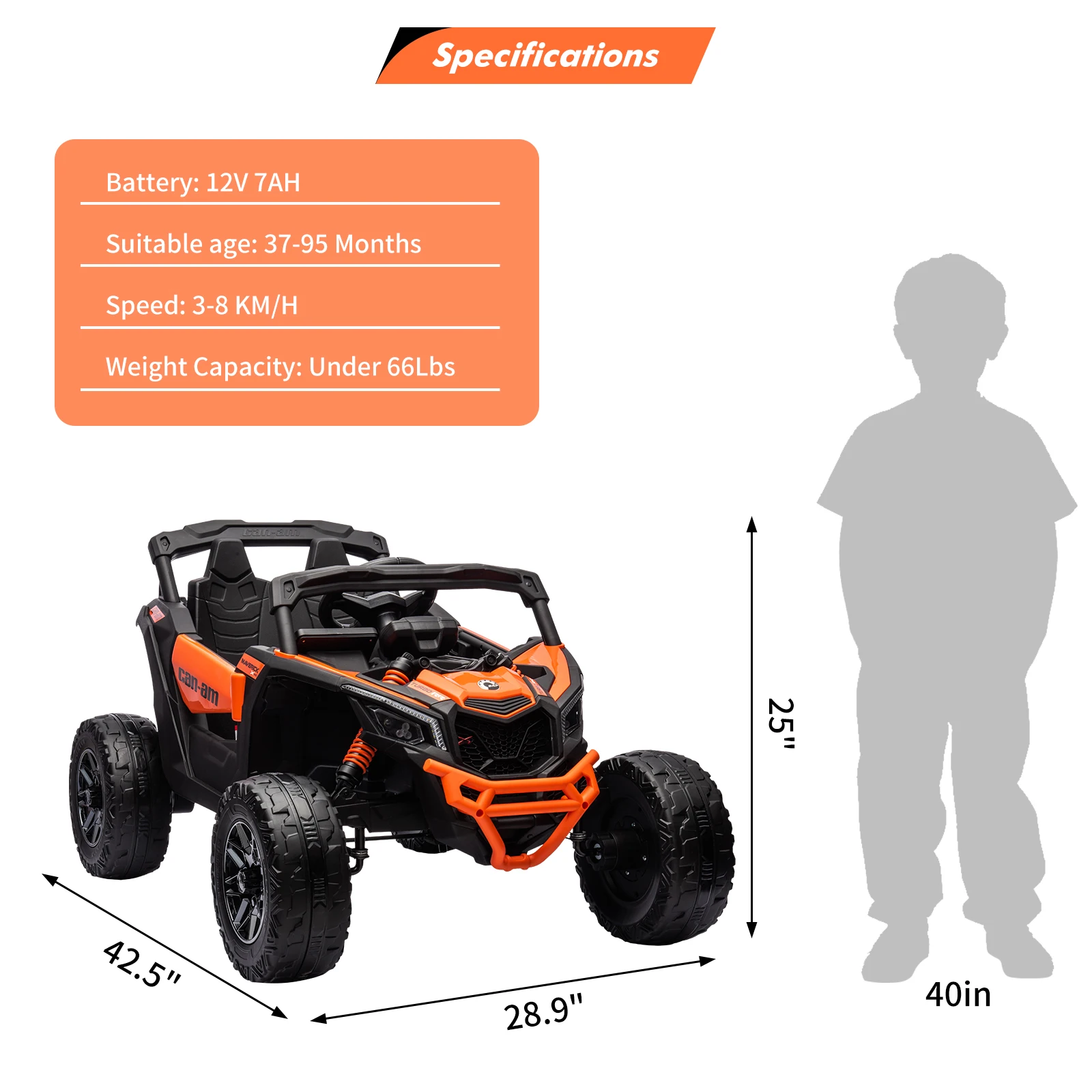Voiture UTV 12V, voiture UTV électrique tout-terrain Can-Am sous licence, camion pour enfants avec télécommande, grand siège, musique, LED, jouet
