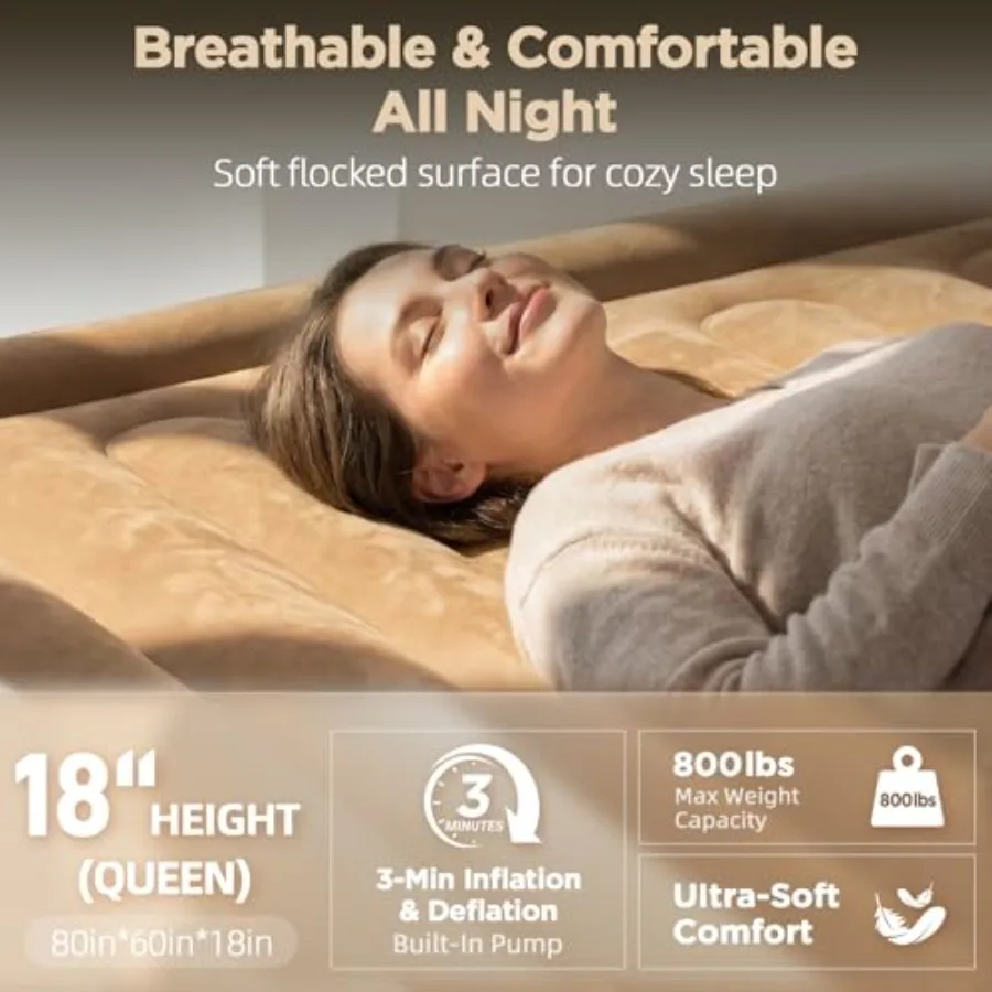 Air mattress for home guests camping, PVC material, gray color, 48Hr leak-proof test and 3-min fast inflation