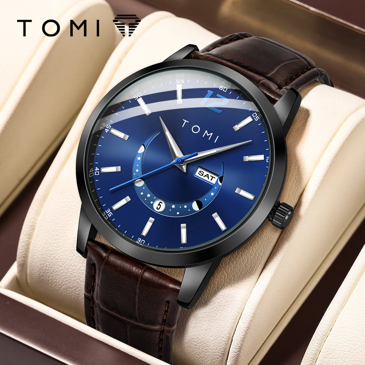 

Мужские кварцевые часы TOMI Luxury Business Fashion с кожаным ремешком, корпусом из сплава и стрелочным циферблатом — премиальный дизайн, идеальный подарок для мужчин.