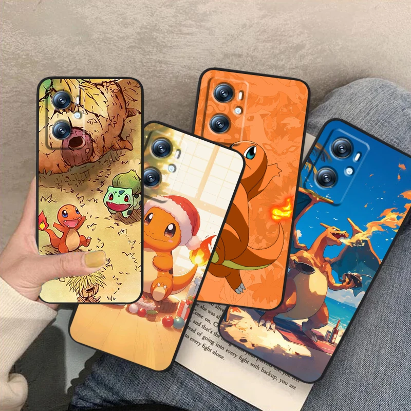 P-Pokemons Little Fire Dragon For OPPO Find X6 X5 X3 A54S A5 A94 A16 A53S A57 A74 A72 A98 A78 A96 A9 5G Black Back Phone Case