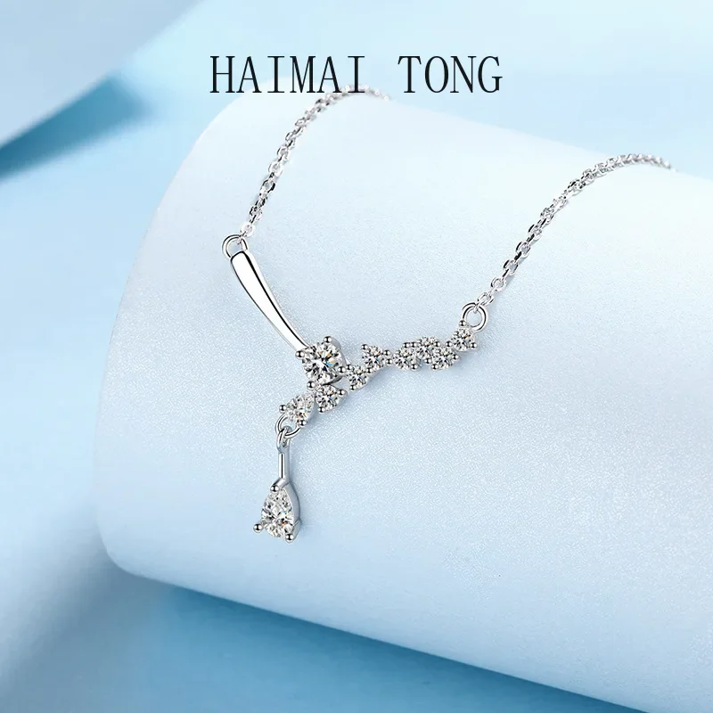 Platinum PT950 Water Drop Simple Collarbone Chain Temperament Daily Fine Jewelry Necklace Moissanite Diamond Pendant for Women