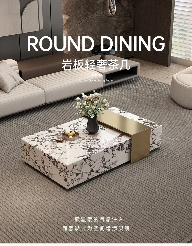 

newCoffee table living room household, small apartment light luxury high-end minimalist table square rock slab marble coffee tab
