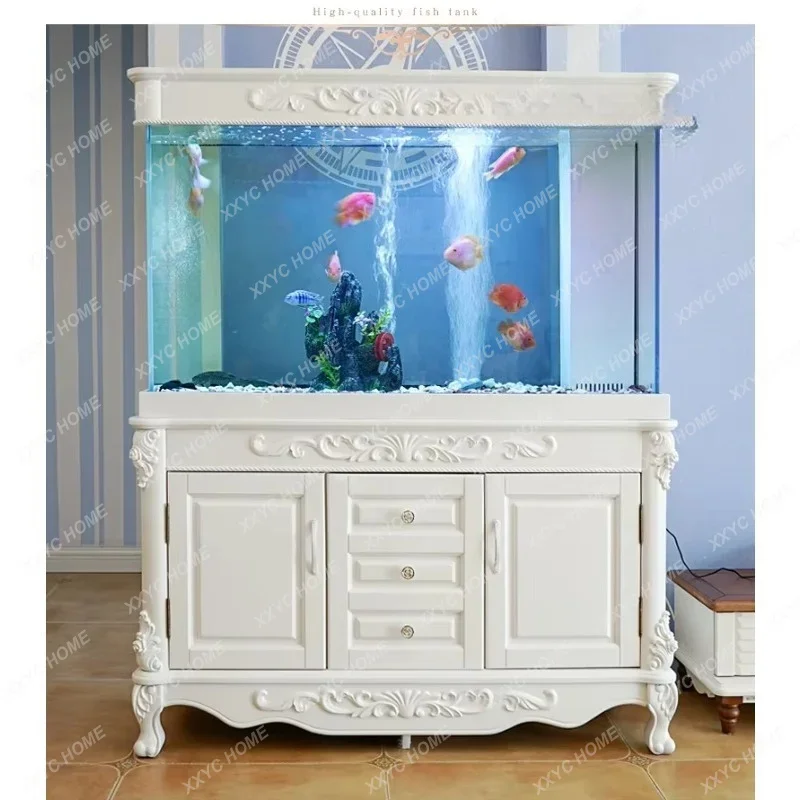 H Fish Tank Living Room Large High-end Bottom Filter Ecological New Ultra-white Household Solid Wood Fashion Light Luxury