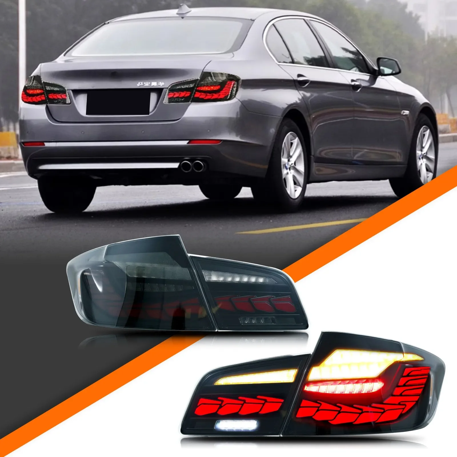 LED GTS Tail Lights for BMW 5-Series F10 M5 2011-2016 Sequential Turn Signal Dynamic Animation Rear Lamps Assembly [Not Fit G30]