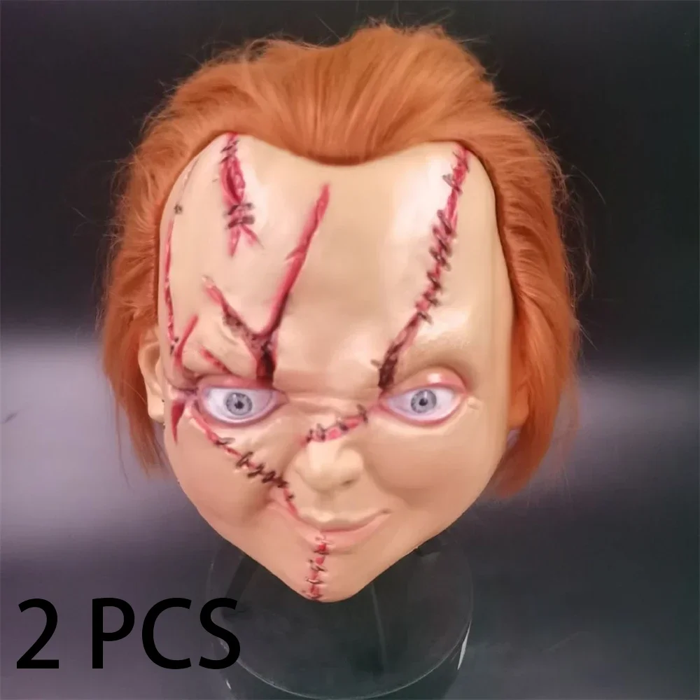 2 PCS Halloween Chucky Child\'s Play Mask Latex Horror Ghost Doll Latex Mask Scary Anime Movie Cosplay Headgear Costumes Party