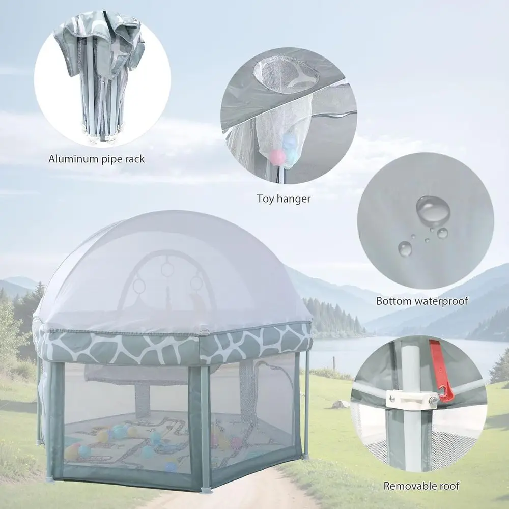 50 روضة أطفال قابلة للطي مع حصيرة، خيمة سرير ولعب قابلة للفصل، مقاومة للشمس والبعوض للأطفال الصغار في الأماكن المغلقة/الخارجية #5