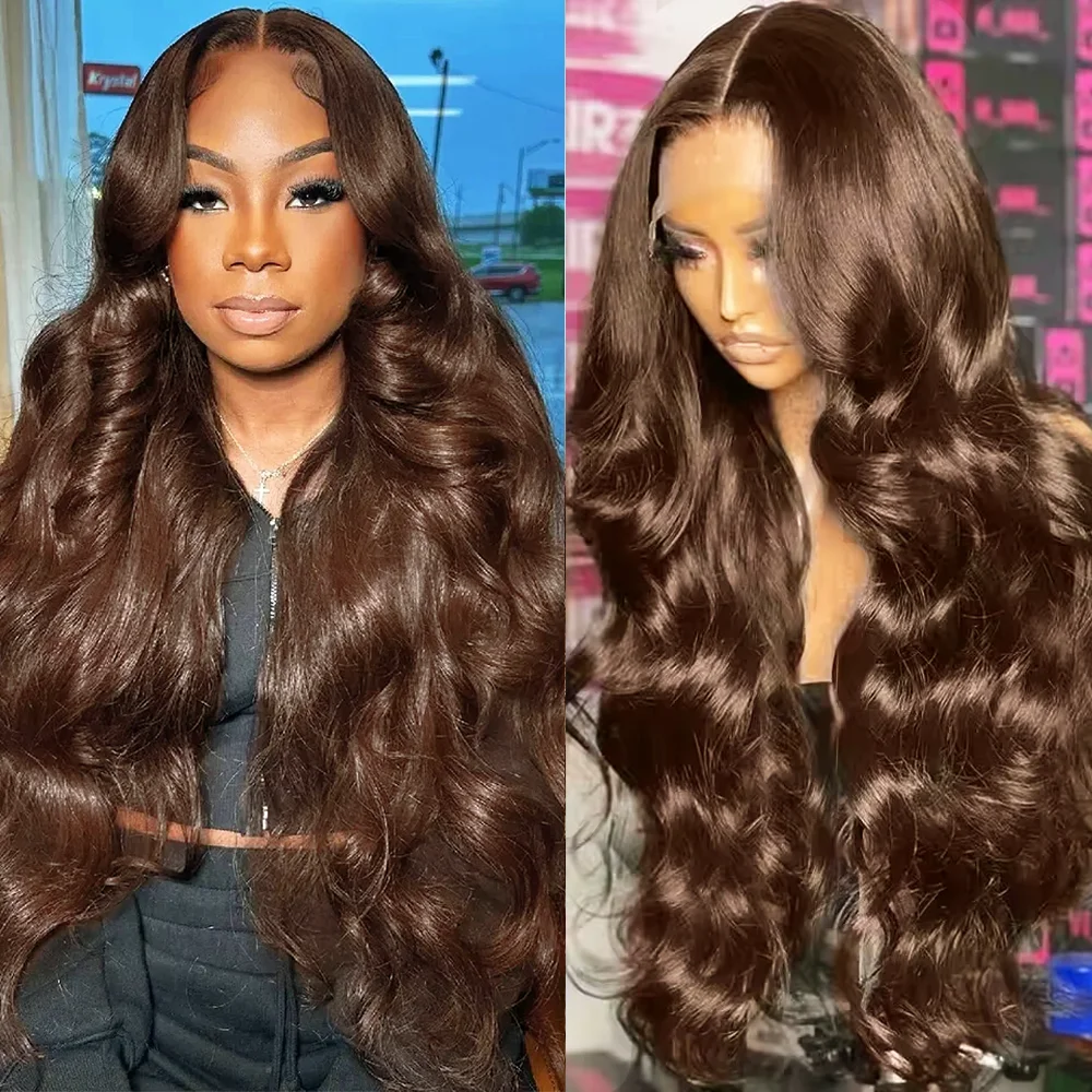

36 Inch Chocolate Brown Body Wave 13x6 HD Lace Front Human Hair Wigs 13x4 Lace Frontal Wig Brazilian Remy Hair Wig 200 Density
