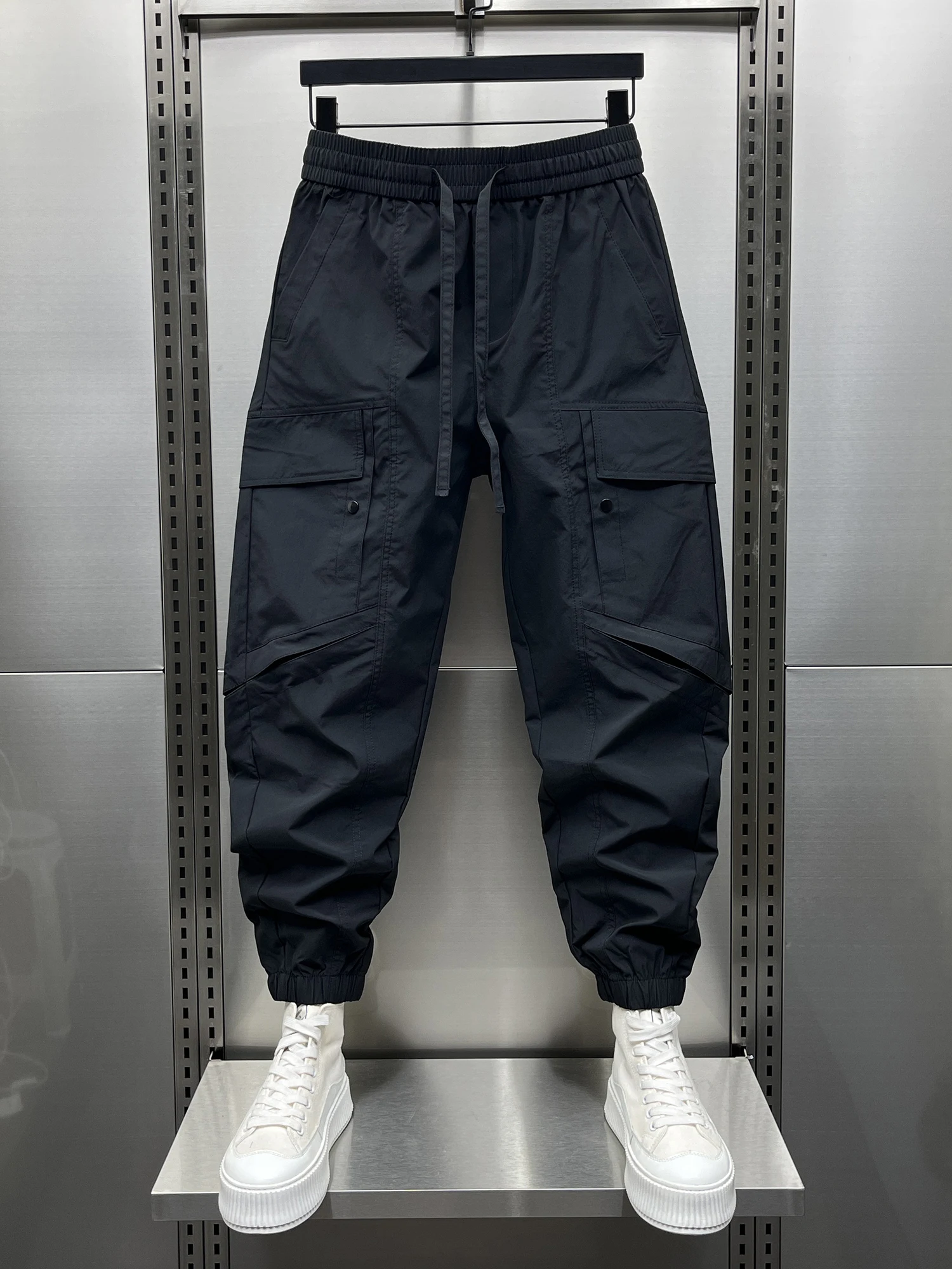 

Cool Men's Summer Workwear Pants Loose Straight Leg Nine Points Spor Trousers with Big kets Youthful Casual Trousers