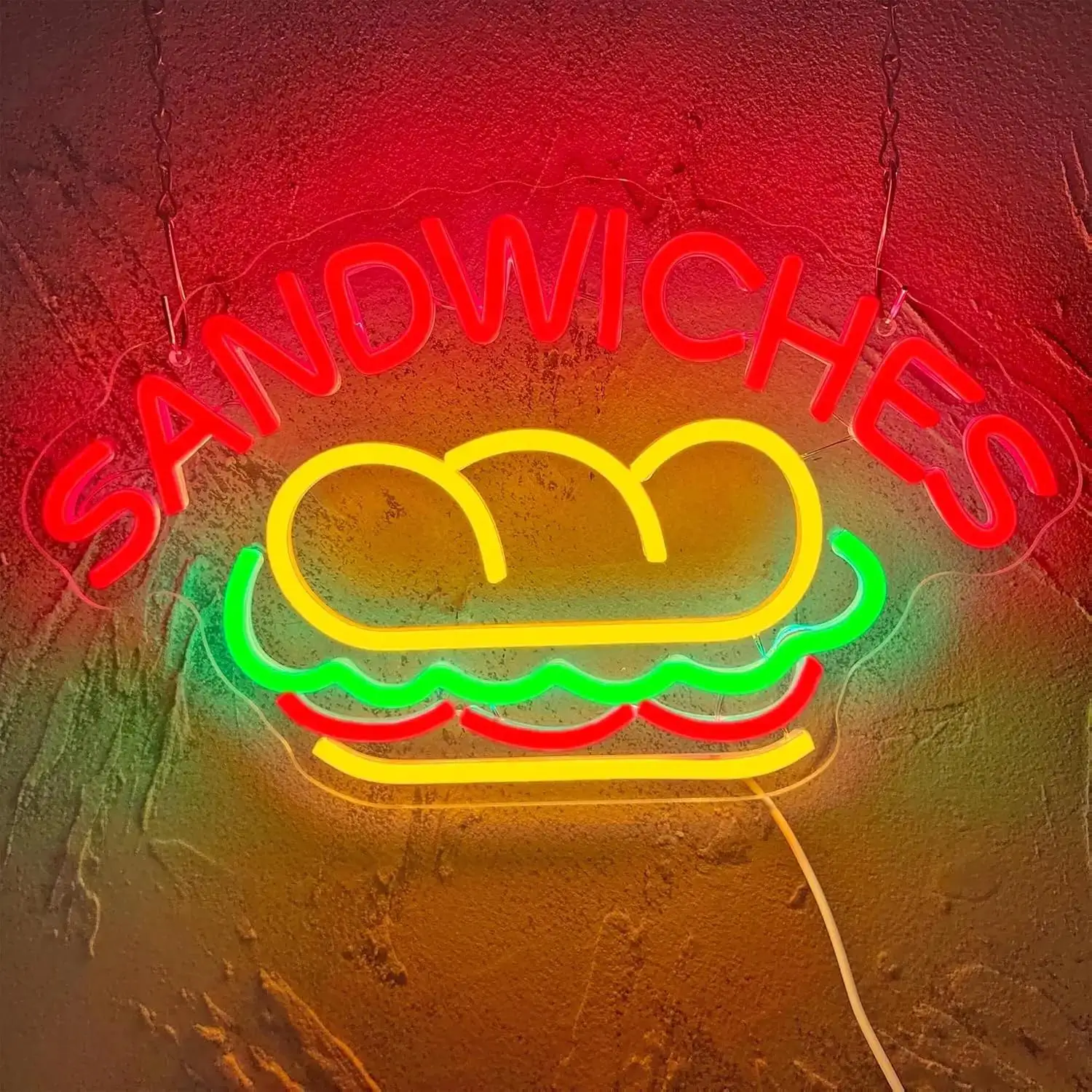 Sandwiches Burger Neon Sign Dimmable USB LED Commercial Neon Light for Fast Food Diner Burger Shop Food Stall Cafe Opening Decor