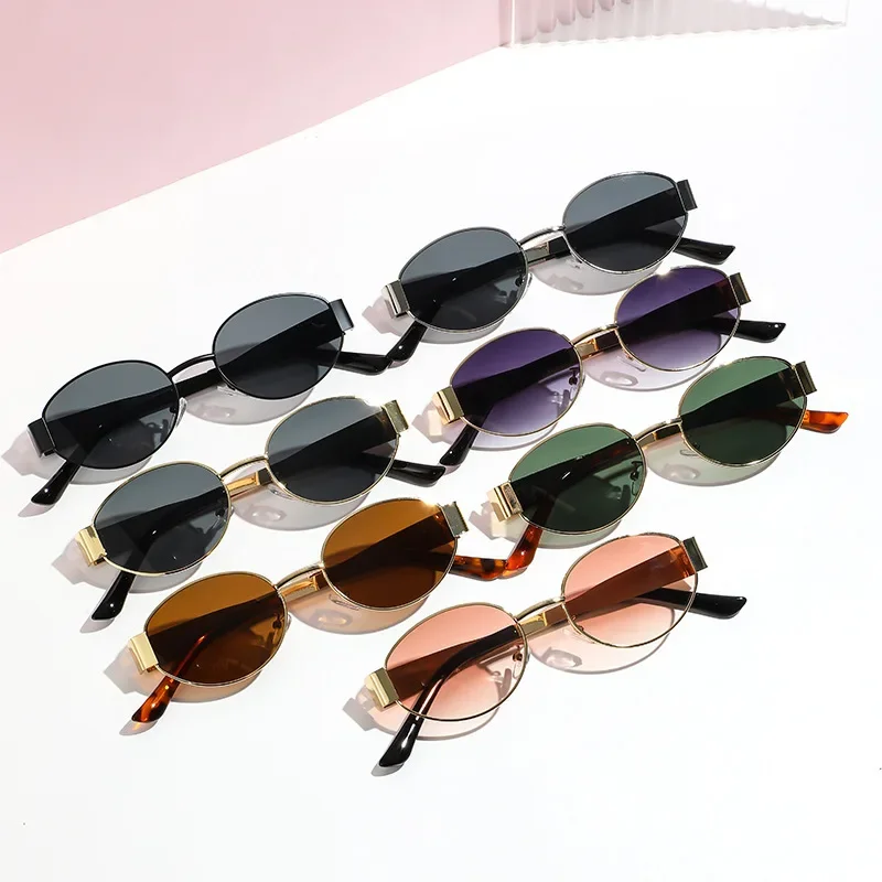 Retro Metal Frame Oval Sunglasses for Women Men Brand Designer Driving Aviation Male Shades Lens Luxury Small Sun Glasses UV400