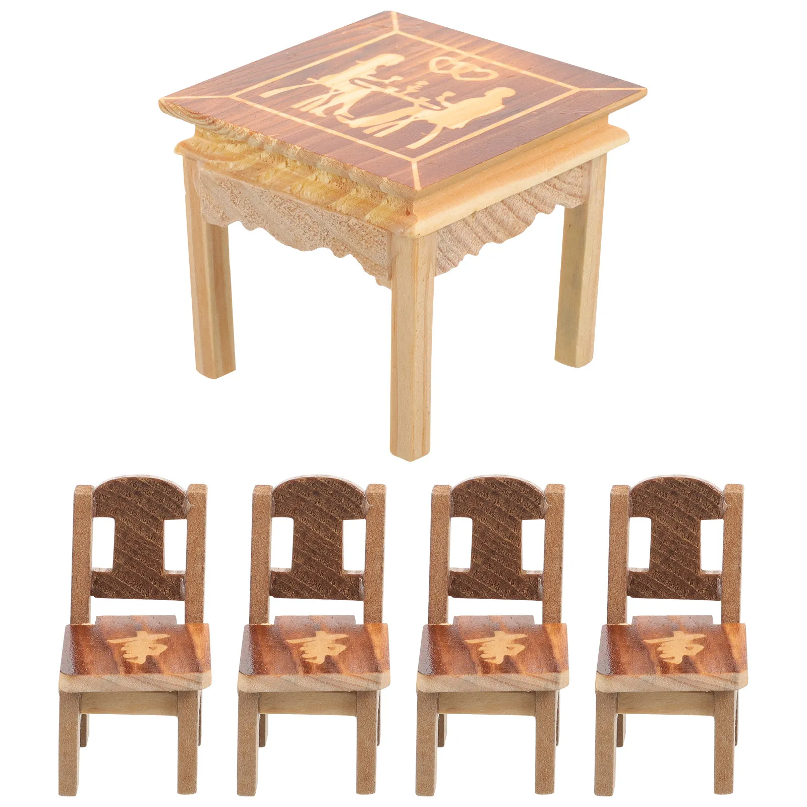 

Набор миниатюрных столов и стульев из дерева, реалистичные, для декора игровой комнаты, обучающий инструмент для детей, реквизит для фотосессий, аксессуары для маленьких домиков