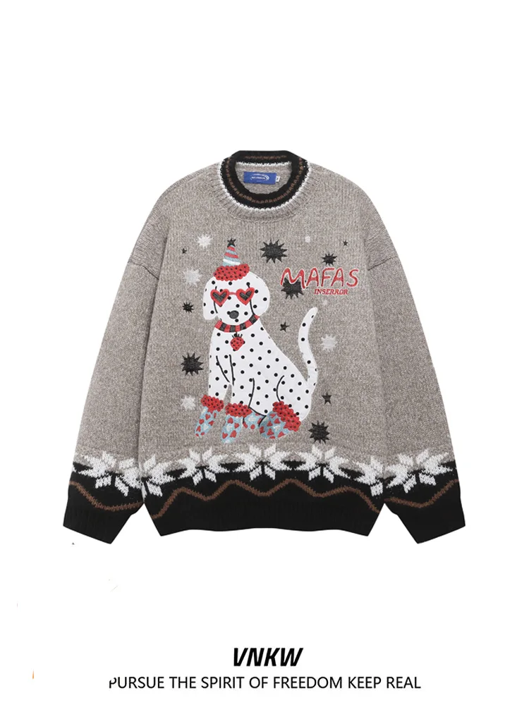 

Vintage Spot Dog Embroidered Thiened Knitted Sweater round Ne Casual Loose Street Sle for Men And Women Autumn Winter